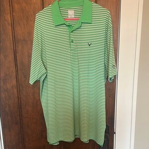 Callaway Green and White Striped Polo Shirt